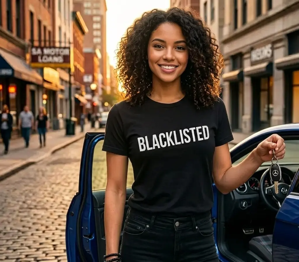 A women walking to her blacklisted financed Golf GTI car in South Africa.