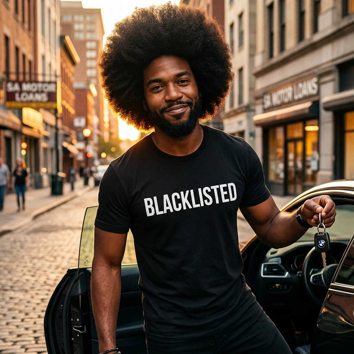 Blacklisted client picks up his financed vehicle parked outside a home in South Africa.