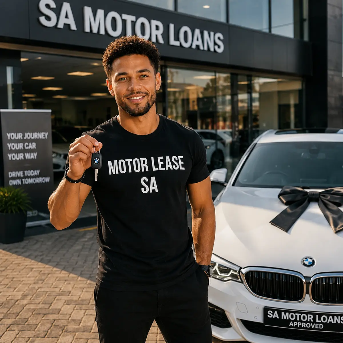Motor lease SA customer receiving a vehicle in South Africa from dealership